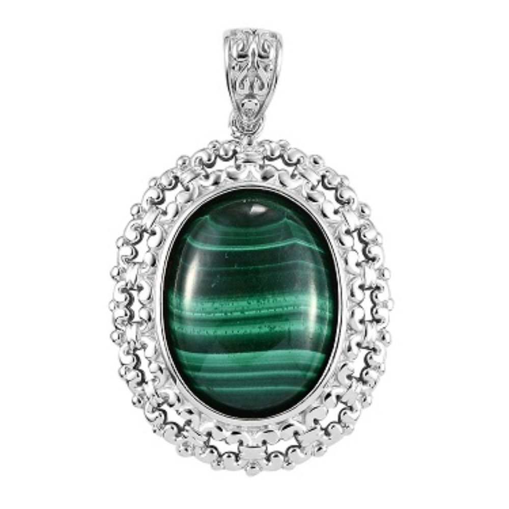 African Malachite Solitaire Pendant in Platinum Over Copper With Magnet 17.00 ct